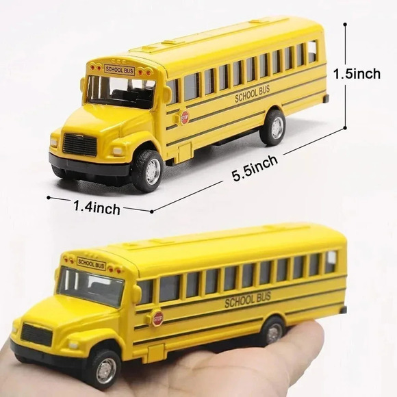 2 Pack 5.5" Pull Back Yellow School Bus Playset Durable Die-cast Metal  Toy - Picture 2 of 7